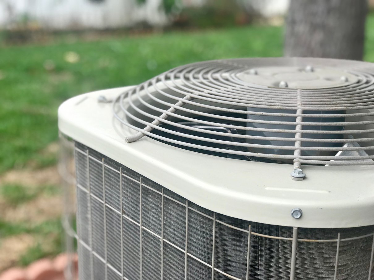 Close up of a residential air conditioning unit